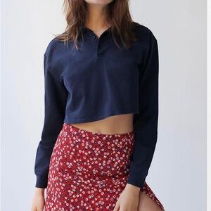 Aritzia Sunday Best Roland Crop Long Sleeve Top - navy blue